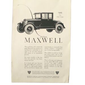 Vintage 1923 Maxwell The Club Coupe Ad Advertisment